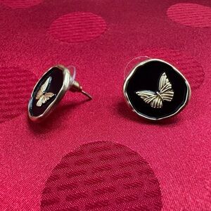 Elegant Black and Gold Butterfly Earrings